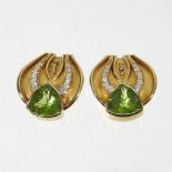 A pair of 18 carat gold, peridot and diamond earrings