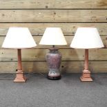A pair of column table lamps