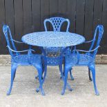 A blue painted garden table