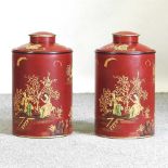 A pair of tole style tea canisters