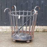 A wrought iron fire pit