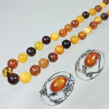 An amber necklace and earrings