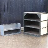 An industrial metal shelf unit