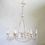 A silver painted metal chandelier