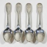 A collection of four silver teaspoons