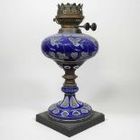 A Bohemian overlaid blue glass oil lamp base