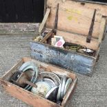 A pine tool box and car parts