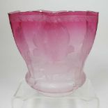 A large pink etched glass oil lamp shade