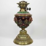 A majolica and brass oil lamp base
