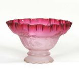 A pink etched glass oil lamp shade