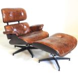An Eames design lounge chair and footstool