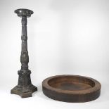 A treen bowl and an altar stick