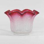 A clear and pink etched glass oil lamp shade