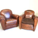 Two brown upholstered armchairs