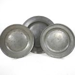 Three pewter chargers