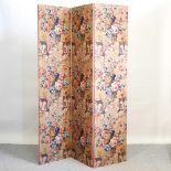 A three fold floral fabric screen
