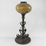 A painted glass oil lamp