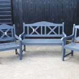 A garden bench and chairs