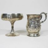 A silver mug and bowl