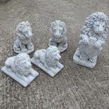 Five cast stone lions