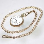 A gold pocket watch and chain