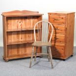 A pine bookcase and cabinet