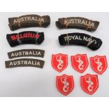Shoulder Titles of Various Nationalities consisting 12 x red embroidery on dark blue Belgium ...