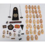 Selection of Various British Badges including bevo weave Royal Marines title ... Embroidery Royal