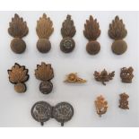 Selection of Collar and Forage Cap Badges including bullion embroidery Grenadier Guards ...