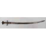 Early 19th Century Indian Tulwar 33 inch, single edged, slightly curved blade with wide fuller and