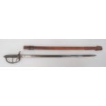 Royal Artillery Officer's Sword 32 1/2 inch, single edged blade with fuller.  Back edge numbered "