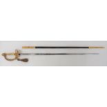 Post 1953 Court Dress Sword By Wilkinson 32 inch, double edged, narrow blade.  Etched foliage