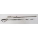 Artillery Volunteers Officer's Sword 34 3/4 inch, single edged blade with wide fuller.  Etched