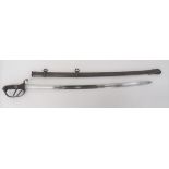 British 1821 Pattern Light Cavalry Sword 35 1/2 inch, single edged, slightly curved blade with large