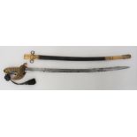 Early 1827 Pattern Royal Navy Officer's Pipe Back Sword 29 1/4 inch, single edged, pipe back,