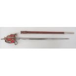 Victorian Royal Scots Officer's Broadsword 33 inch, double edged blade.  Narrow, double fullers