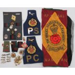 Queens Lancashire Regiment Badges including 4th Batt Presentation Of Colours brassard.  Blue cloth