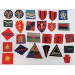 Various British Formation Badges including printed 33 AA Brigade ... Embroidery 105 Coast
