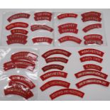 British Infantry Embroidery Shoulder Titles all with white embroidery on red including