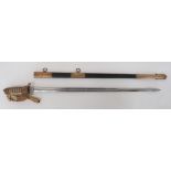 Indian Royal Marine Officer's Dress Sword 31 1/4 inch, single edged blade with wide fuller.