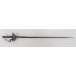 17th Century European Semi Cup Hilt Rapier 31 3/4 inch, double edged narrow blade.  Short central