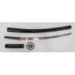 Signed Japanese Wakizashi Short Sword 21 1/4 inch, single edged blade with rear fuller.  The cutting