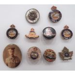 WW1 Period Military Sweetheart Lapel Badges consisting gilt and enamel 87th Grenadier Guards