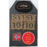 Scarce Set of Surrey 10th Home Guard (Norway) Badges consisting pair printed ""SY"" over ""10""