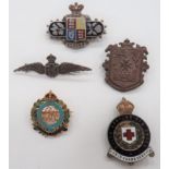 Military Orientated Lapel Badges including sterling silver, KC RFC pilot wings ... Gilt and