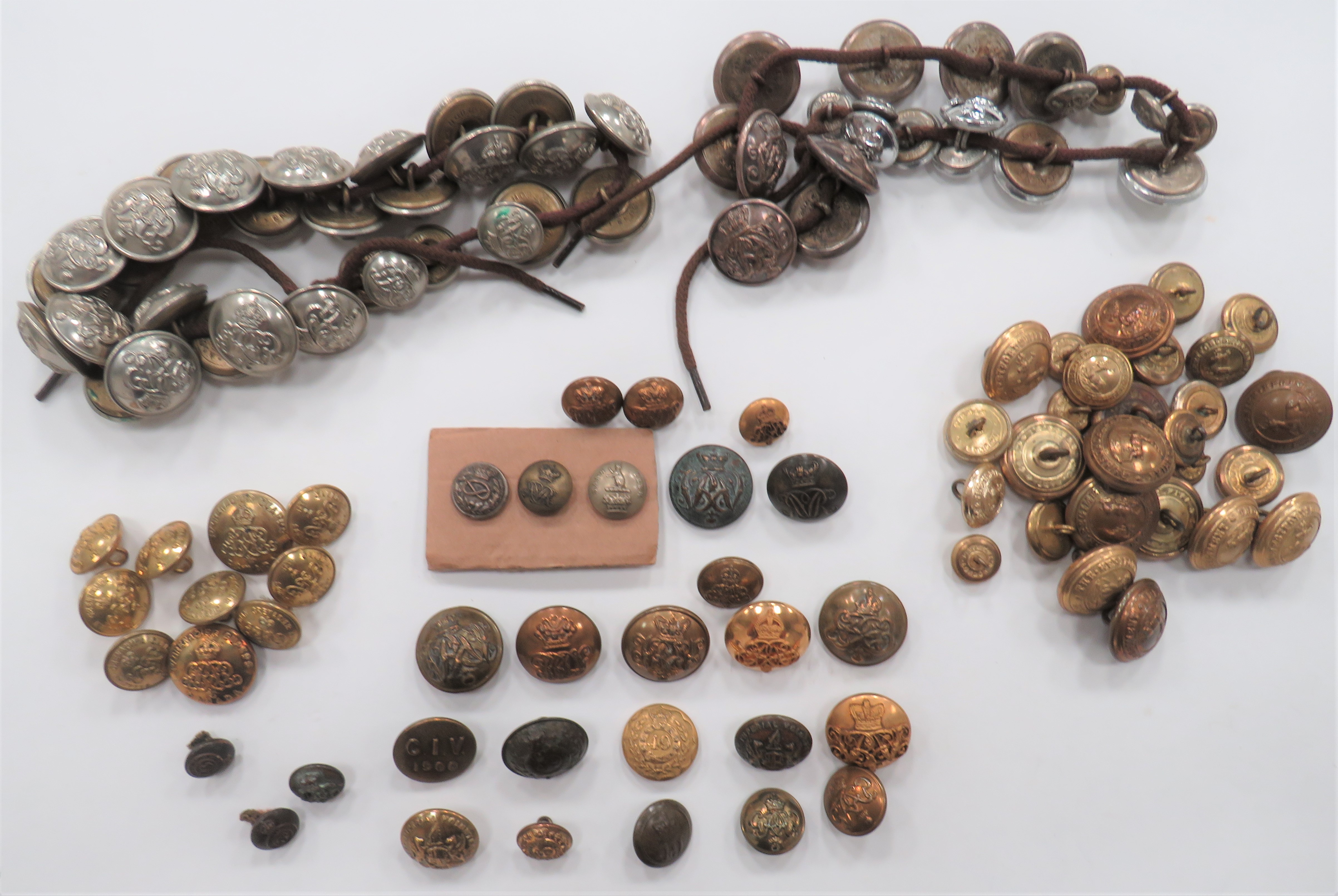 Good Selection of Buttons Including VictorianÂ  including brass, Vic crown 49th, small ... Gilt, Vic