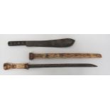 Late 19th/Early 20th Century Carved Bone Chinese Short Sword 21 1/4 inch, single edged, plain blade.