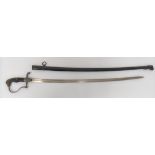 Imperial German Artillery Officer's Sword 32 1/4 inch, single edged, slightly curved, narrow blade