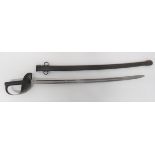 1899 Pattern Cavalry Trooper's Sword 33 1/4 inch, single edged, slightly curved blade with large
