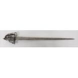 Late 19th Century Scottish Broadsword 33 1/4 inch, double edged, wide blade with narrow central